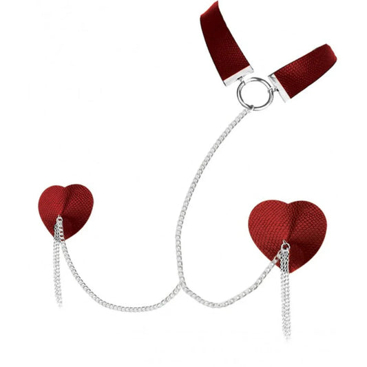 Dominatrix Nipplicious Pasties w Collar - Red* – Rechargeable, Discreet, Intimate Wellness Accessory – Quiet, Rechargeable, Waterproof, Couples & Solo Use, Discreet Intimate Wellness Accessory
