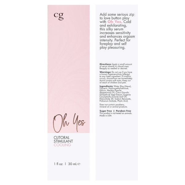 OH YES Cooling Clitoral Stimulant - Fragrance Free 1oz | 30mL – Rechargeable, Discreet, Intimate Wellness Accessory – Quiet, Rechargeable, Waterproof, Couples & Solo Use, Discreet Intimate Wellness Accessory