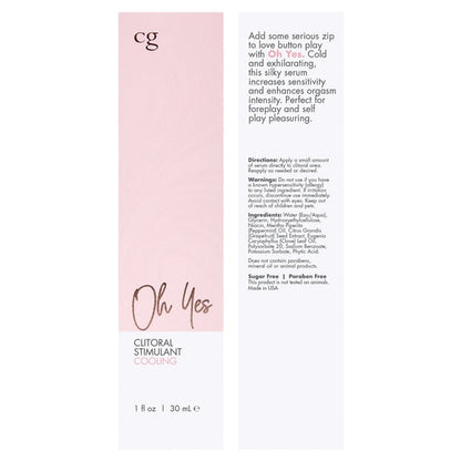 OH YES Cooling Clitoral Stimulant - Fragrance Free 1oz | 30mL – Rechargeable, Discreet, Intimate Wellness Accessory – Quiet, Rechargeable, Waterproof, Couples & Solo Use, Discreet Intimate Wellness Accessory