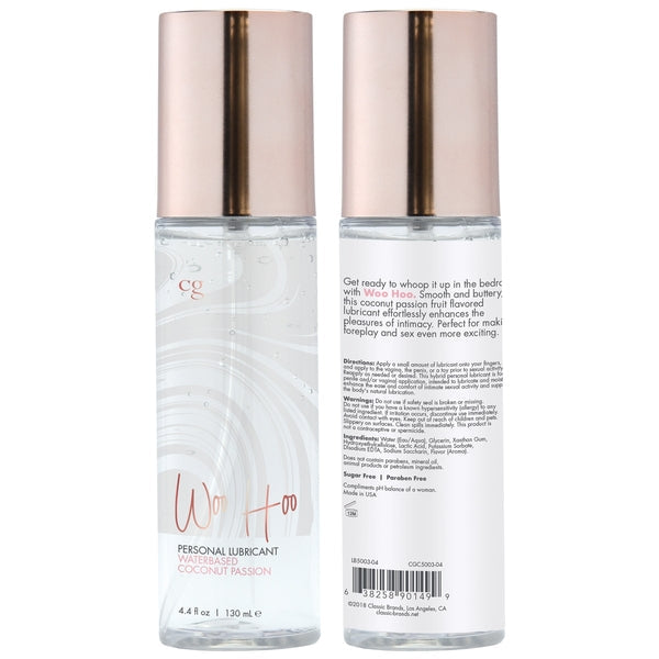 WOO HOO Water based Personal Lubricant - Coconut Passion 4.4oz | 130mL – Rechargeable, Discreet, Intimate Wellness Accessory – Quiet, Rechargeable, Waterproof, Couples & Solo Use, Discreet Intimate Wellness Accessory