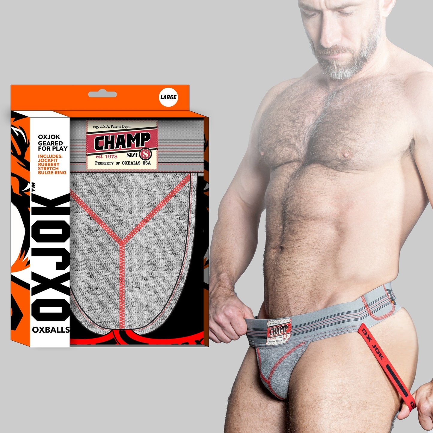 CHAMP, vintage sweatshirt jockstrap, GRAY HEATHER, X-LARGE – Rechargeable, Discreet, Intimate Wellness Accessory – Quiet, Rechargeable, Waterproof, Couples & Solo Use, Discreet Intimate Wellness Accessory