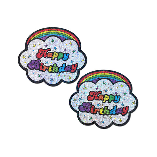 Rainbow 'Happy Birthday' Cloud Pasties – Rechargeable, Discreet, Intimate Wellness Accessory – Quiet, Rechargeable, Waterproof, Couples & Solo Use, Discreet Intimate Wellness Accessory