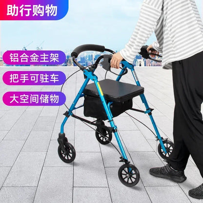 Multifunctional walker for elderly, four-wheel rollator with seat, adult pushcart mobility aid, senior walking support
