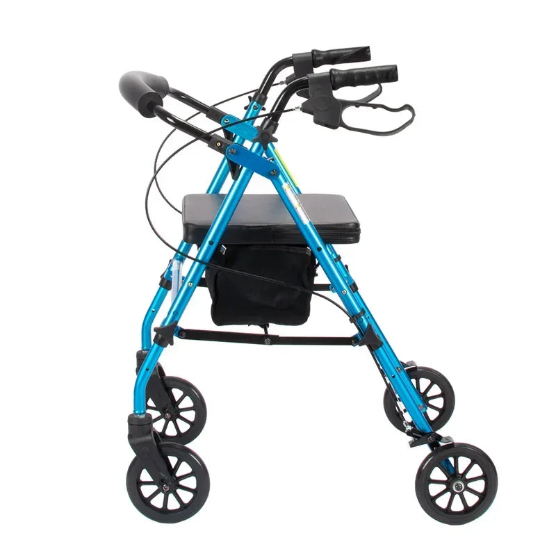 Multifunctional walker for elderly, four-wheel rollator with seat, adult pushcart mobility aid, senior walking support