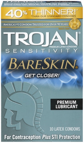 Trojan Sensitivity Bareskin Lubricated Condoms - 10 Pack – Rechargeable, Discreet, Intimate Wellness Accessory – Quiet, Rechargeable, Waterproof, Couples & Solo Use, Discreet Intimate Wellness Accessory