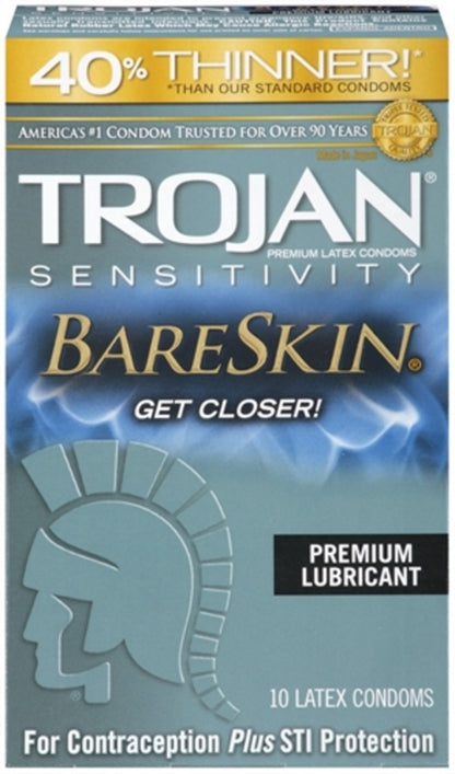 Trojan Sensitivity Bareskin Lubricated Condoms - 10 Pack – Rechargeable, Discreet, Intimate Wellness Accessory – Quiet, Rechargeable, Waterproof, Couples & Solo Use, Discreet Intimate Wellness Accessory