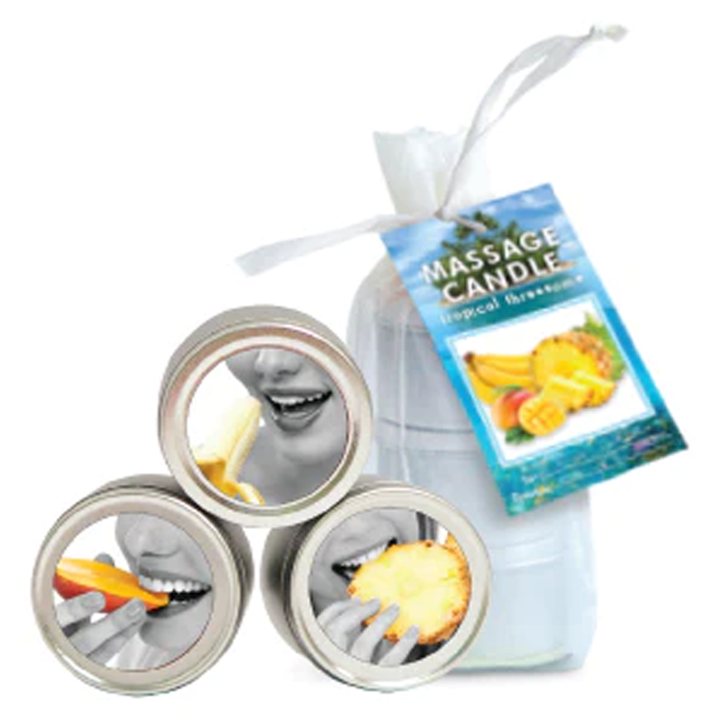 Edible Mini Candle Tropical Trio: 3 Mango, Pineapple, Banana 2 fl oz / 60 ml – Rechargeable, Discreet, Intimate Wellness Accessory – Quiet, Rechargeable, Waterproof, Couples & Solo Use, Discreet Intimate Wellness Accessory