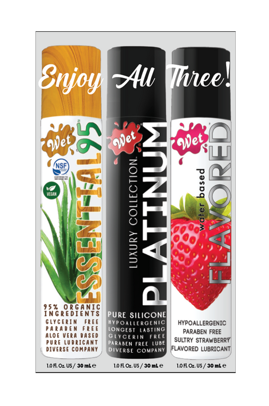 3 PACK SAMPLER (1OZ ESSENTIAL95, PLATINUM, STRAWBERRY) 1 Fl. Oz./30mL x 3 – Rechargeable, Discreet, Intimate Wellness Accessory – Quiet, Rechargeable, Waterproof, Couples & Solo Use, Discreet Intimate Wellness Accessory