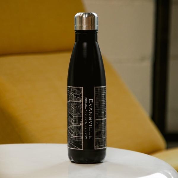Evansville - Indiana Map Insulated Bottle in Matte Black