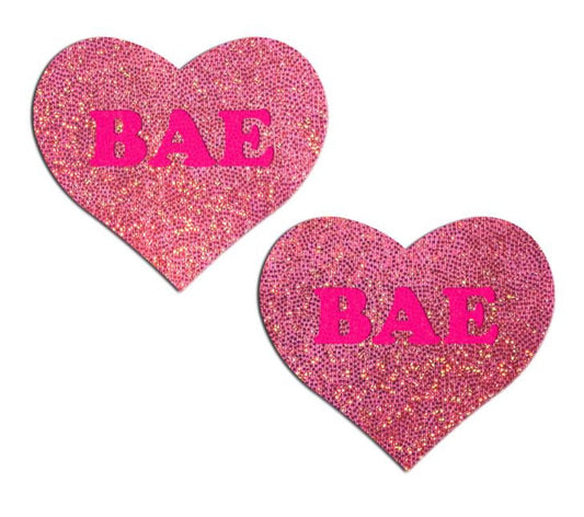 BAE' in Neon Pink/Pink Glitter Pasties – Rechargeable, Discreet, Intimate Wellness Accessory – Quiet, Rechargeable, Waterproof, Couples & Solo Use, Discreet Intimate Wellness Accessory