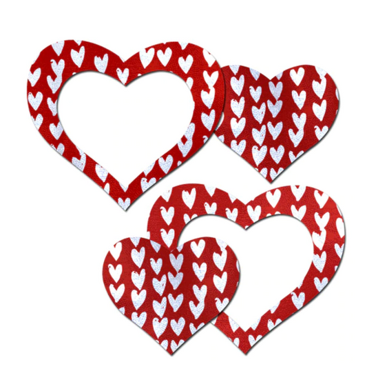 Peek-a-Boob: Red/White Hearts w Cut-Out – Rechargeable, Discreet, Intimate Wellness Accessory – Quiet, Rechargeable, Waterproof, Couples & Solo Use, Discreet Intimate Wellness Accessory