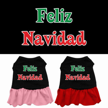 Christmas Pet Dog & Cat Dress Screen Printed, "Feliz Navidad"