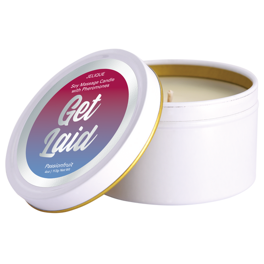 MOOD CANDLES Get Laid - Pheromone Massage Candle Passion Fruit 4oz | 113g – Rechargeable, Discreet, Intimate Wellness Accessory – Quiet, Rechargeable, Waterproof, Couples & Solo Use, Discreet Intimate Wellness Accessory
