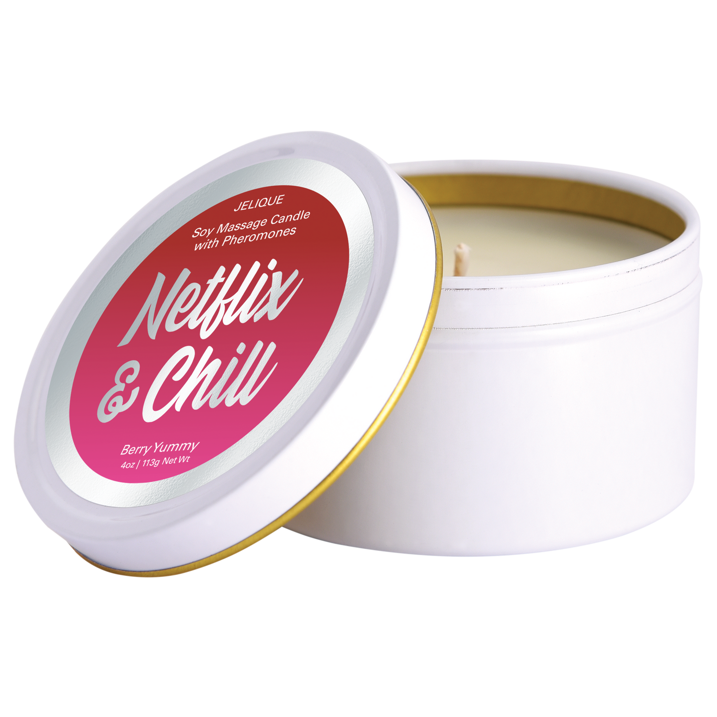 MOOD CANDLES Netflix & Chill - Pheromone Massage Candle Berry Yummy 4oz | 113g – Rechargeable, Discreet, Intimate Wellness Accessory – Quiet, Rechargeable, Waterproof, Couples & Solo Use, Discreet Intimate Wellness Accessory