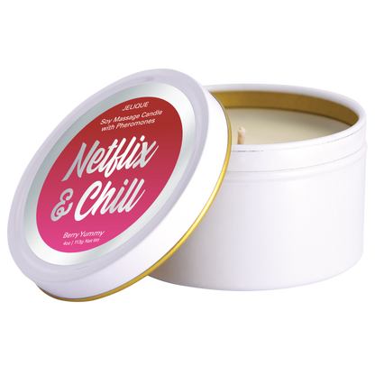 MOOD CANDLES Netflix & Chill - Pheromone Massage Candle Berry Yummy 4oz | 113g – Rechargeable, Discreet, Intimate Wellness Accessory – Quiet, Rechargeable, Waterproof, Couples & Solo Use, Discreet Intimate Wellness Accessory
