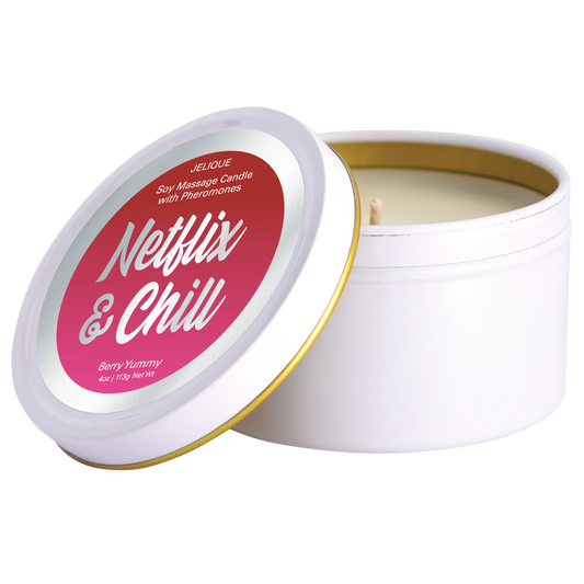 MOOD CANDLES Netflix & Chill - Pheromone Massage Candle Berry Yummy 4oz | 113g – Rechargeable, Discreet, Intimate Wellness Accessory – Quiet, Rechargeable, Waterproof, Couples & Solo Use, Discreet Intimate Wellness Accessory