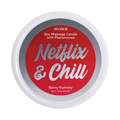 MOOD CANDLES Netflix & Chill - Pheromone Massage Candle Berry Yummy 4oz | 113g – Rechargeable, Discreet, Intimate Wellness Accessory – Quiet, Rechargeable, Waterproof, Couples & Solo Use, Discreet Intimate Wellness Accessory