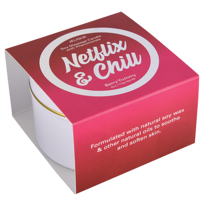 MOOD CANDLES Netflix & Chill - Pheromone Massage Candle Berry Yummy 4oz | 113g – Rechargeable, Discreet, Intimate Wellness Accessory – Quiet, Rechargeable, Waterproof, Couples & Solo Use, Discreet Intimate Wellness Accessory