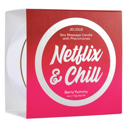 MOOD CANDLES Netflix & Chill - Pheromone Massage Candle Berry Yummy 4oz | 113g – Rechargeable, Discreet, Intimate Wellness Accessory – Quiet, Rechargeable, Waterproof, Couples & Solo Use, Discreet Intimate Wellness Accessory