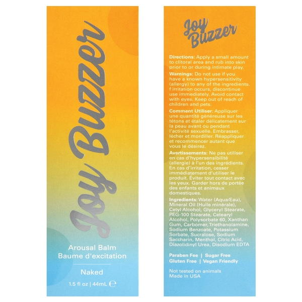 JOY BUZZER Clitoral Arousal Balm - Naked Flavor Free 1.5oz | 44mL – Rechargeable, Discreet, Intimate Wellness Accessory – Quiet, Rechargeable, Waterproof, Couples & Solo Use, Discreet Intimate Wellness Accessory