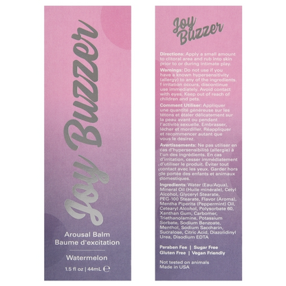 JOY BUZZER Clitoral Arousal Balm - Watermelon 1.5oz | 44mL – Rechargeable, Discreet, Intimate Wellness Accessory – Quiet, Rechargeable, Waterproof, Couples & Solo Use, Discreet Intimate Wellness Accessory