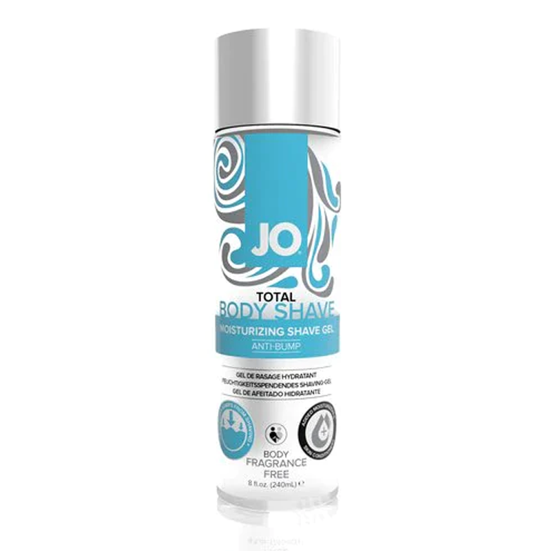 JO Total Body Anti-Bump Shave Gel - Fragrance Free - Body Shave 8 floz / 240 mL – Rechargeable, Discreet, Intimate Wellness Accessory – Quiet, Rechargeable, Waterproof, Couples & Solo Use, Discreet Intimate Wellness Accessory