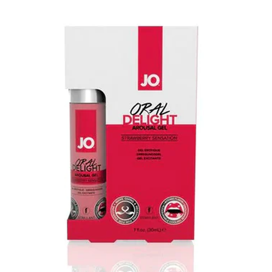 JO Oral Delight  - Strawberry - Stimulant 1 floz / 30 mL – Rechargeable, Discreet, Intimate Wellness Accessory – Quiet, Rechargeable, Waterproof, Couples & Solo Use, Discreet Intimate Wellness Accessory