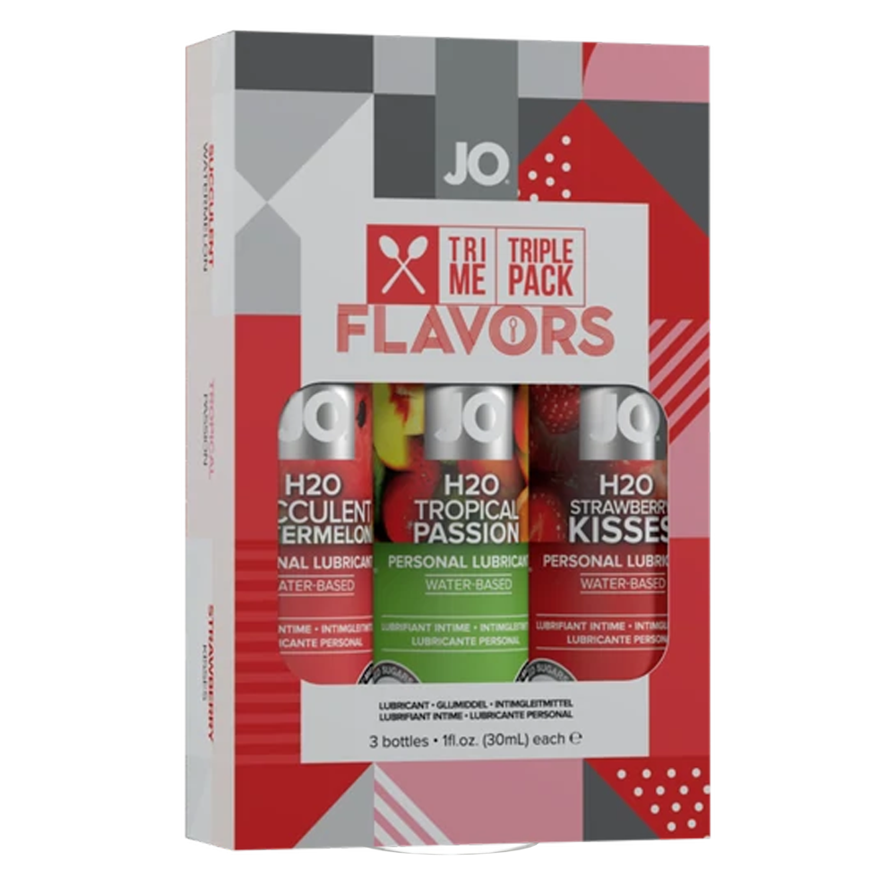 JO Tri-Me Triple Pack - Flavors - Various - Lubricant 1 floz / 30 mL – Rechargeable, Discreet, Intimate Wellness Accessory – Quiet, Rechargeable, Waterproof, Couples & Solo Use, Discreet Intimate Wellness Accessory