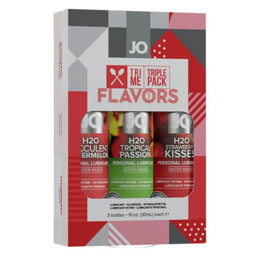 JO Tri-Me Triple Pack - Flavors - Various - Lubricant 1 floz / 30 mL – Rechargeable, Discreet, Intimate Wellness Accessory – Quiet, Rechargeable, Waterproof, Couples & Solo Use, Discreet Intimate Wellness Accessory
