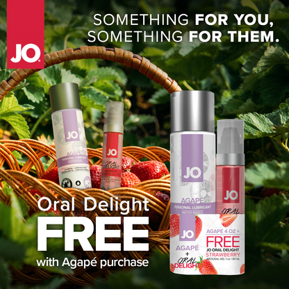 JO Agape 4oz + GWP JO Oral Delight Strawberry Arousal Gel 1oz – Rechargeable, Discreet, Intimate Wellness Accessory – Quiet, Rechargeable, Waterproof, Couples & Solo Use, Discreet Intimate Wellness Accessory