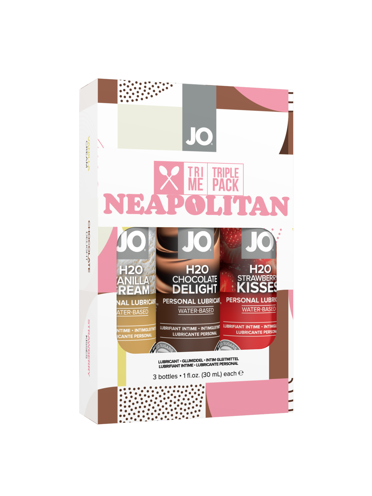 JO Tri-Me Triple Pack - Neapolitan – Rechargeable, Discreet, Intimate Wellness Accessory – Quiet, Rechargeable, Waterproof, Couples & Solo Use, Discreet Intimate Wellness Accessory