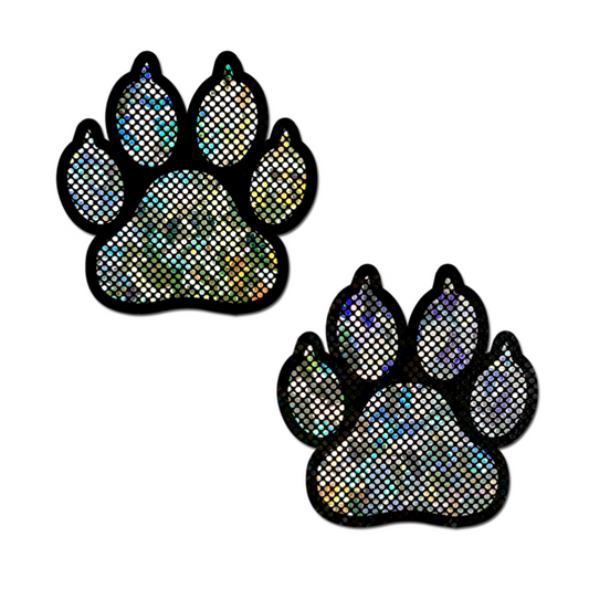 Paw Print Pasties - Disco Silver/Black – Rechargeable, Discreet, Intimate Wellness Accessory – Quiet, Rechargeable, Waterproof, Couples & Solo Use, Discreet Intimate Wellness Accessory