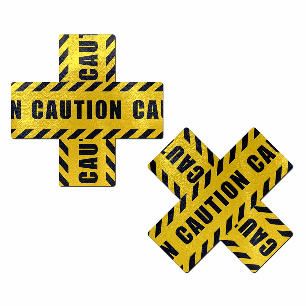Caution Tape x + Pasties - Yellow/Blk – Rechargeable, Discreet, Intimate Wellness Accessory – Quiet, Rechargeable, Waterproof, Couples & Solo Use, Discreet Intimate Wellness Accessory