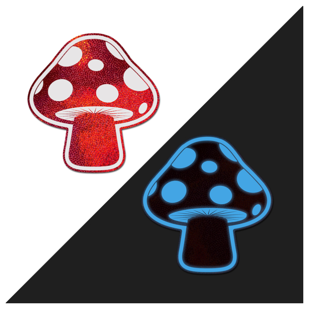 Glow-in-the-Dark Shroom Pasties - Red/Wh – Rechargeable, Discreet, Intimate Wellness Accessory – Quiet, Rechargeable, Waterproof, Couples & Solo Use, Discreet Intimate Wellness Accessory