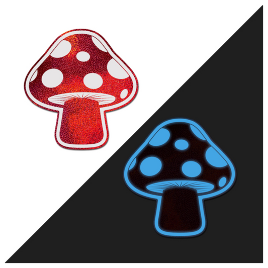 Glow-in-the-Dark Shroom Pasties - Red/Wh – Rechargeable, Discreet, Intimate Wellness Accessory – Quiet, Rechargeable, Waterproof, Couples & Solo Use, Discreet Intimate Wellness Accessory
