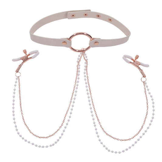 Peaches ‘n CreaMe Collar with Nipple Clamps – Rechargeable, Discreet, Intimate Wellness Accessory – Quiet, Rechargeable, Waterproof, Couples & Solo Use, Discreet Intimate Wellness Accessory