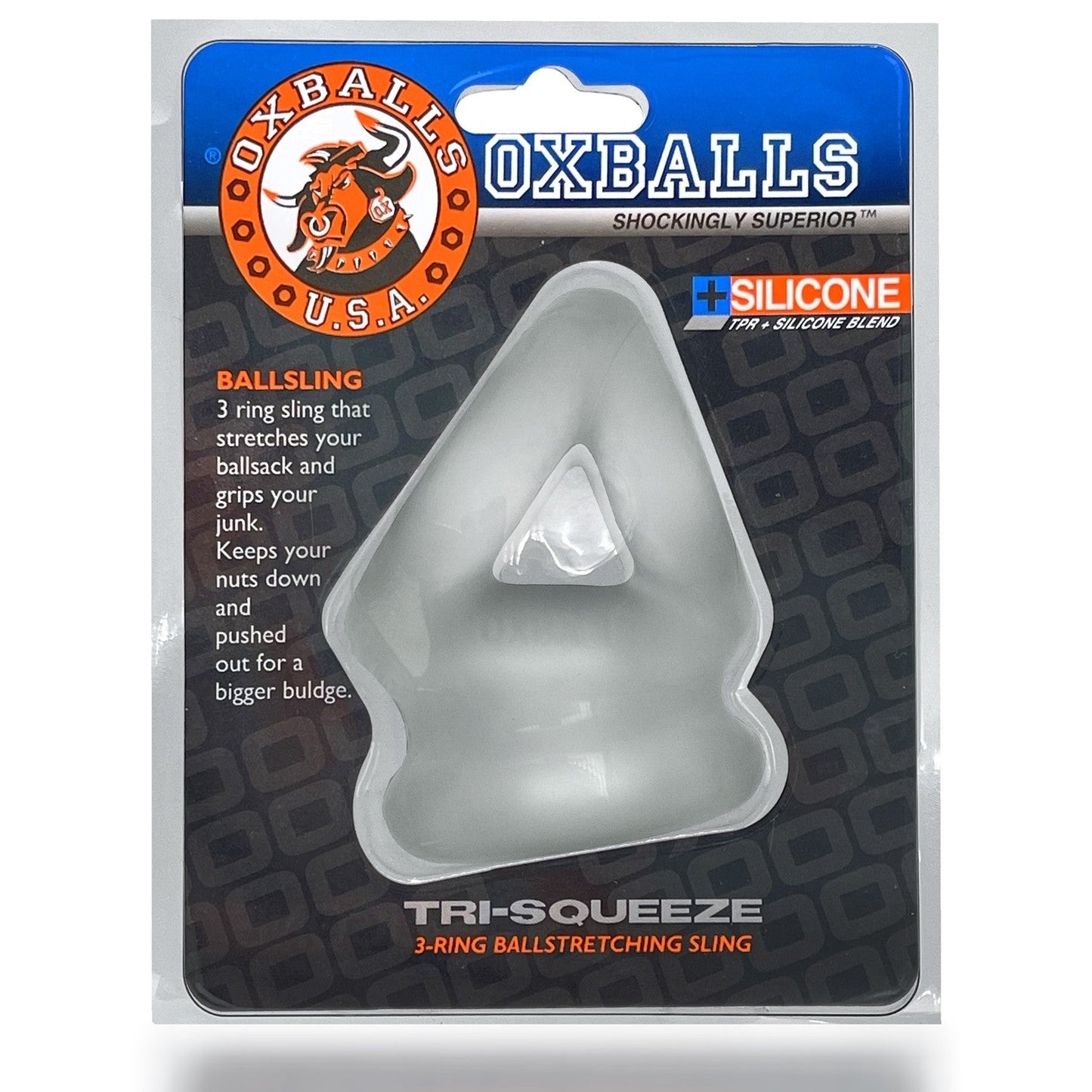 TRI-SQUEEZE, cocksling & ballstretcher - CLEAR ICE – Rechargeable, Discreet, Intimate Wellness Accessory – Quiet, Rechargeable, Waterproof, Couples & Solo Use, Discreet Intimate Wellness Accessory