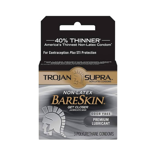 Trojan Supra Bareskin Polyurethane- 3 pk – Rechargeable, Discreet, Intimate Wellness Accessory – Quiet, Rechargeable, Waterproof, Couples & Solo Use, Discreet Intimate Wellness Accessory