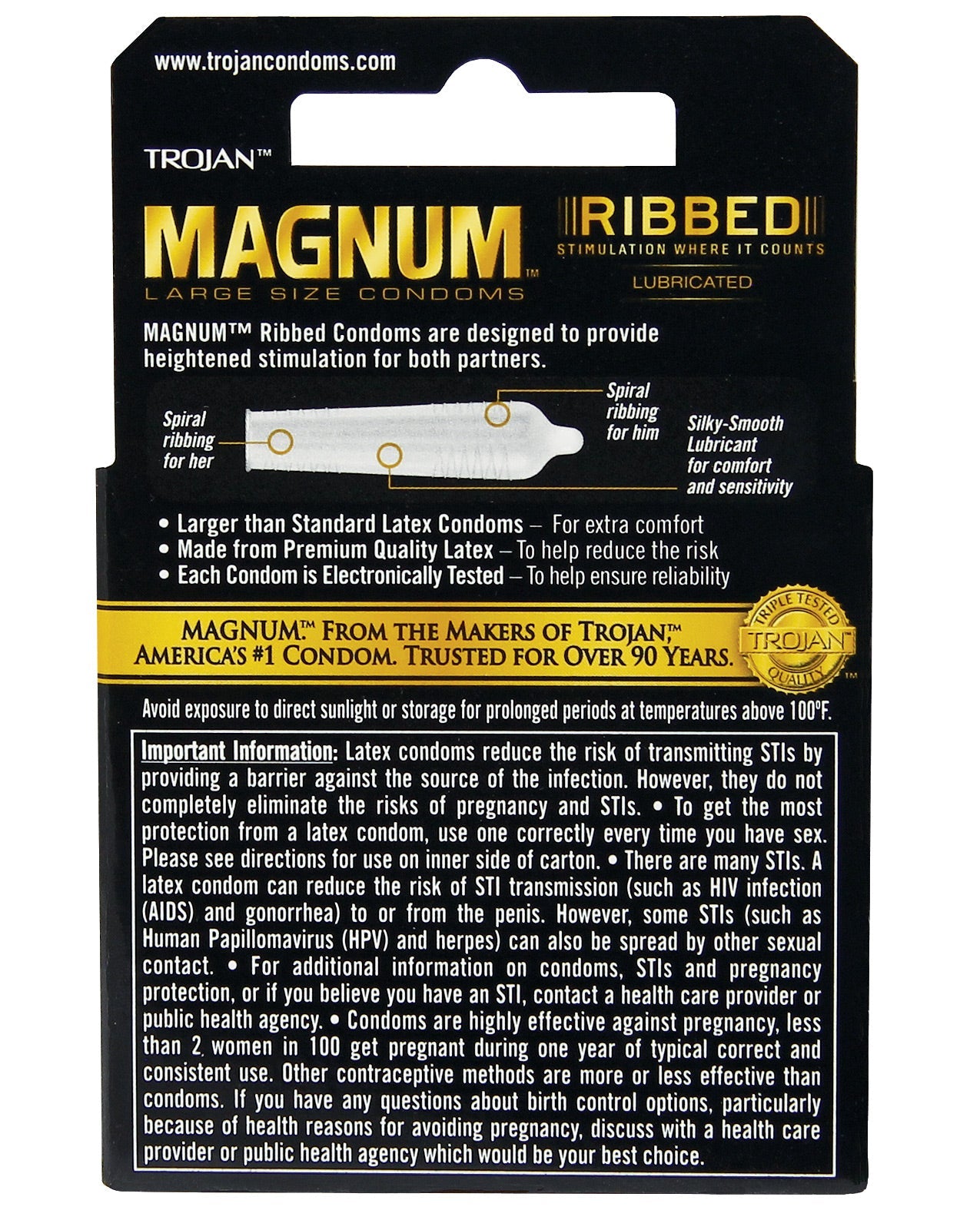 Trojan Magnum Ribbed Box 3 – Rechargeable, Discreet, Intimate Wellness Accessory – Quiet, Rechargeable, Waterproof, Couples & Solo Use, Discreet Intimate Wellness Accessory