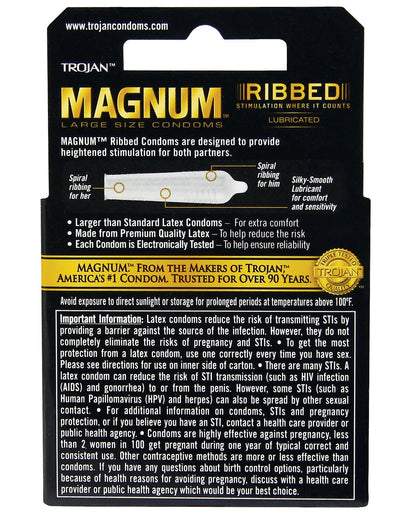 Trojan Magnum Ribbed Box 3 – Rechargeable, Discreet, Intimate Wellness Accessory – Quiet, Rechargeable, Waterproof, Couples & Solo Use, Discreet Intimate Wellness Accessory