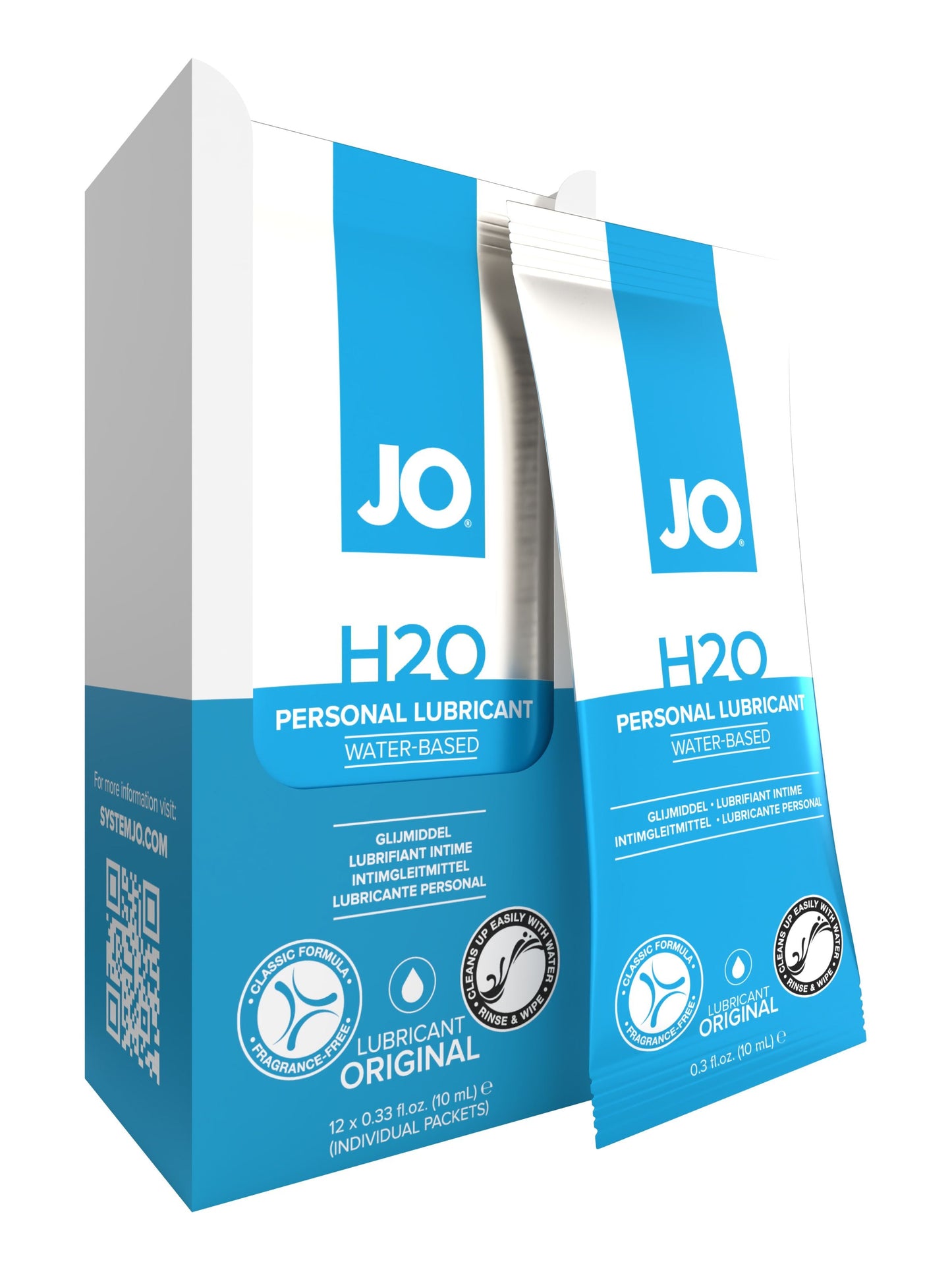 JO H2O Foil Display Box - Original - Lubricant 0.34 floz / 10 mL – Rechargeable, Discreet, Intimate Wellness Accessory – Quiet, Rechargeable, Waterproof, Couples & Solo Use, Discreet Intimate Wellness Accessory