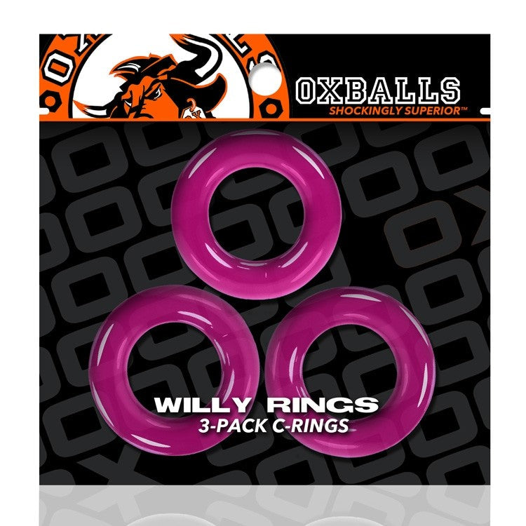 Oxballs WILLY RINGS, 3-pack cockrings - HOT PINK – Rechargeable, Discreet, Intimate Wellness Accessory – Quiet, Rechargeable, Waterproof, Couples & Solo Use, Discreet Intimate Wellness Accessory